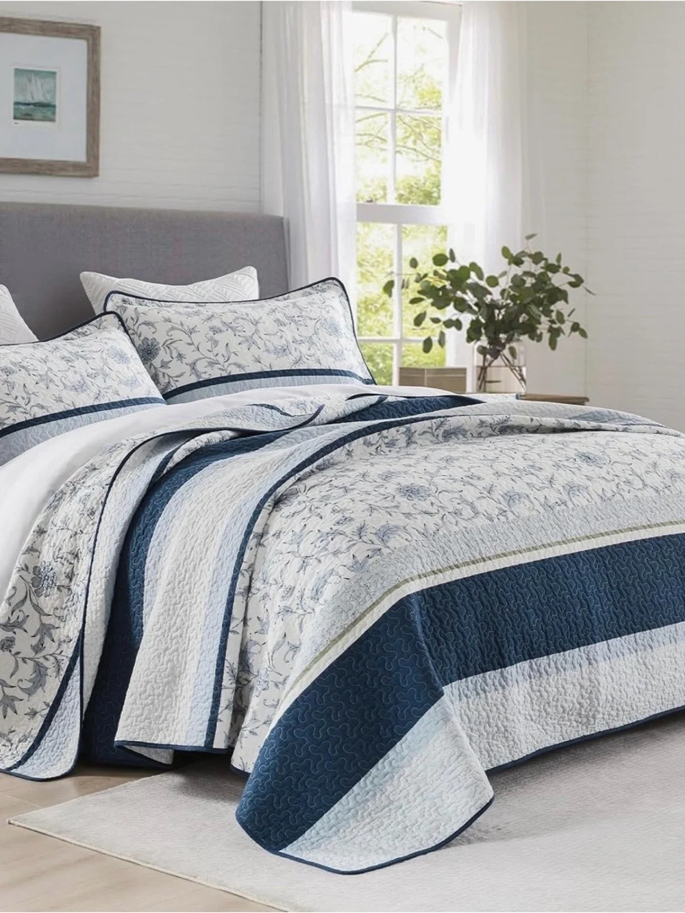 Blue Floral Quilt Set - Classic Blue Bedding